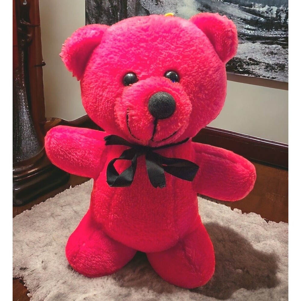 Vintage 1986 Ganz Bros Red Teddy Bear Stuffed Animal Toy 11" Carnival Style